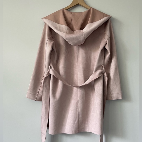 Zara blush oversized dusty pink faux suede open front hooded jacket X small - Picture 13 of 13